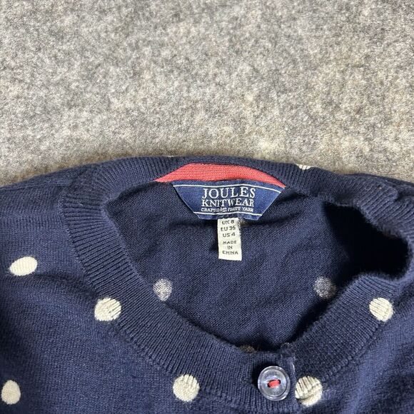 Joules Sweater Womens 4 Cardigan Button Up Navy Blue Polka Dot Cotton - Picture 5 of 8